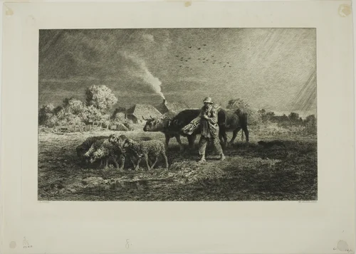 The Storm by Charles-Émile Jacque, print, 1866