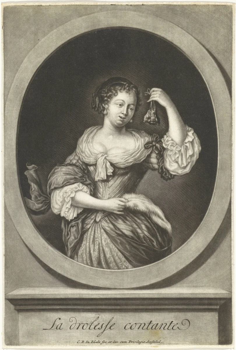 Vrouw met een geldbuidel by Jacob Gole, print, 1670-1724