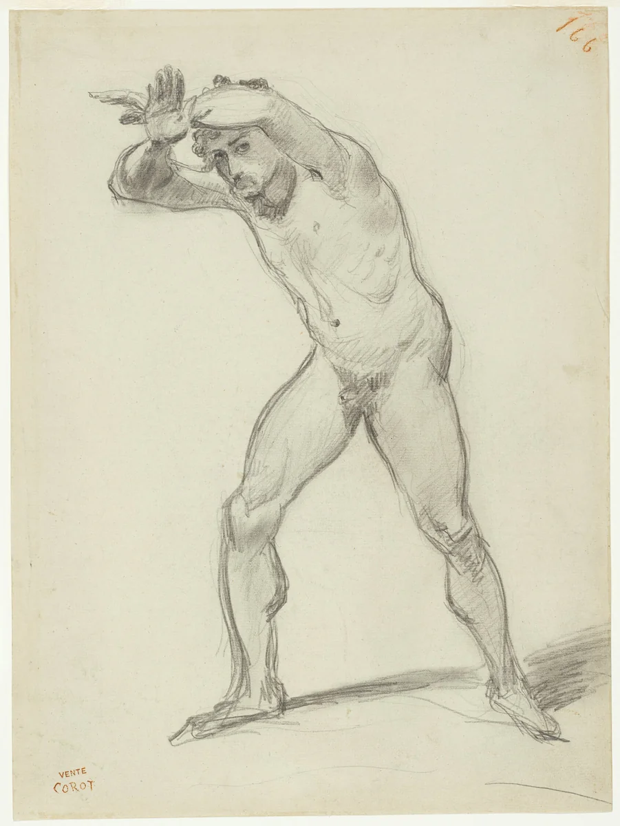 Standing Male Nude by Jean-Baptiste-Camille Corot, drawing, 1843