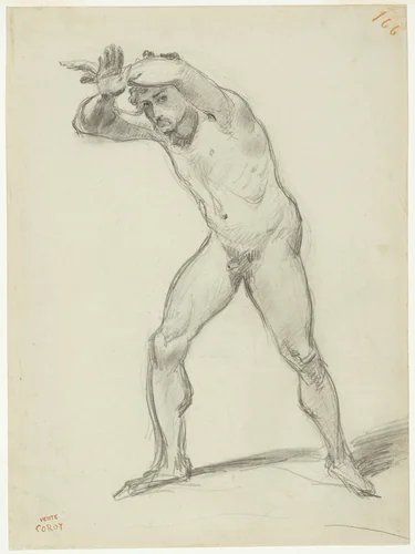 Standing Male Nude by Jean-Baptiste-Camille Corot, drawing, 1843
