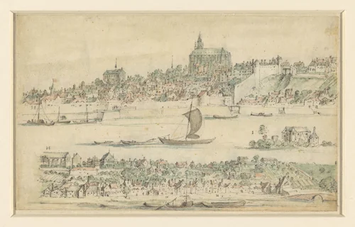Stad aan de Loire by anonymous, drawing, 1600-1650