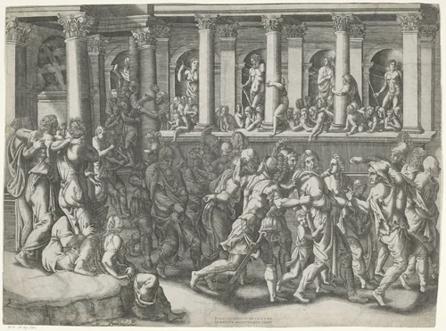 De bespotting van de gevangenen by Unknown, print, 1530-1582