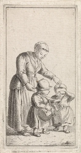 Vrouw met twee kinderen voor zich by Johannes Christiaan Janson, print, 1778-1823