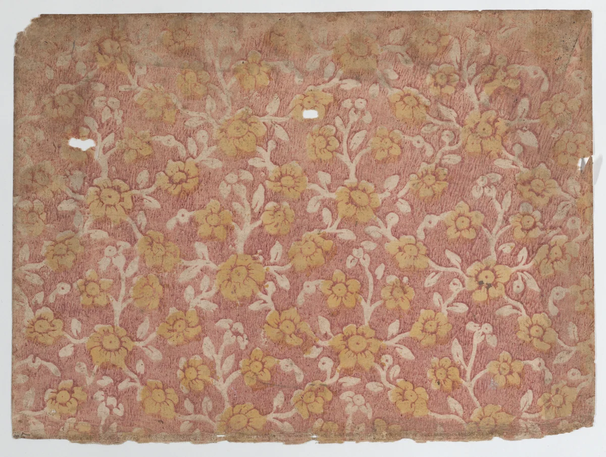 Sheet with yellow floral pattern by anonymous, print, 1800-1900