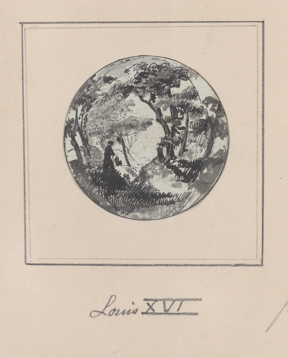 Landscape with a hidden silhouette of Louis XVI by anonymous, drawing, 1794-1815