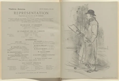 Firmin Gimiér and Un Satyre program for Mariage d'argent, and Le Fardeau de la liberté and Un Client sérieux de G. Coureline from The Beraldi Album of Theatre Programs by Henri de Toulouse-Lautrec, Louis Anquetin, print, 1897