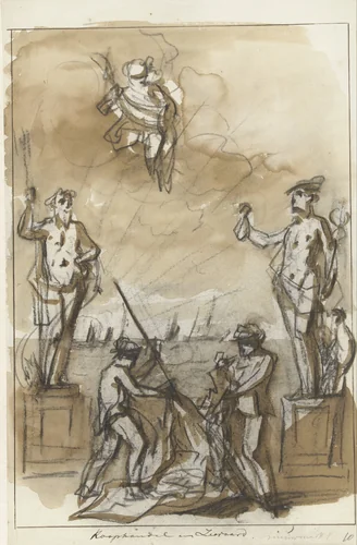 Koophandel en Zeevaart, decoratie op de Nieuwmarkt, 1795 by Jurriaan Andriessen, drawing, 1795