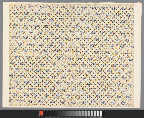 Blad met strooipatroon van ranken met sterren over slingers en fantasiemotief by anonymous, print, 1800-1900