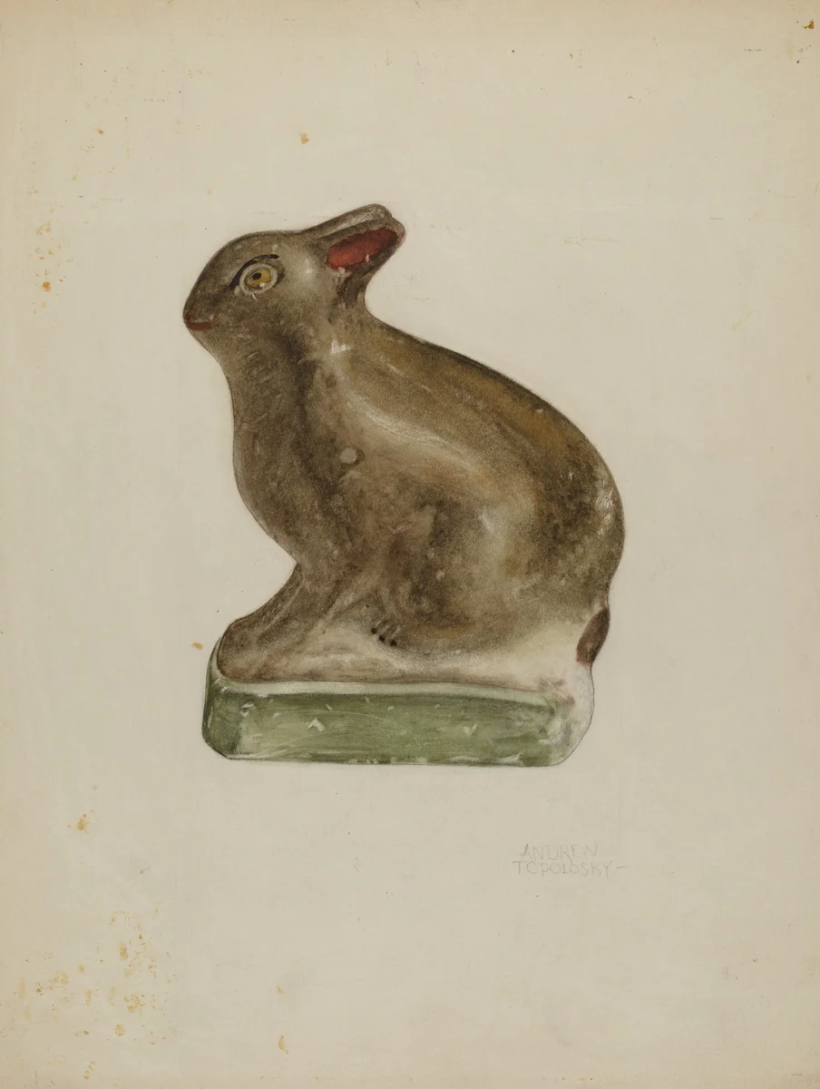Seated Chalkware Rabbit by Andrew Topolosky, index of american design, 1939