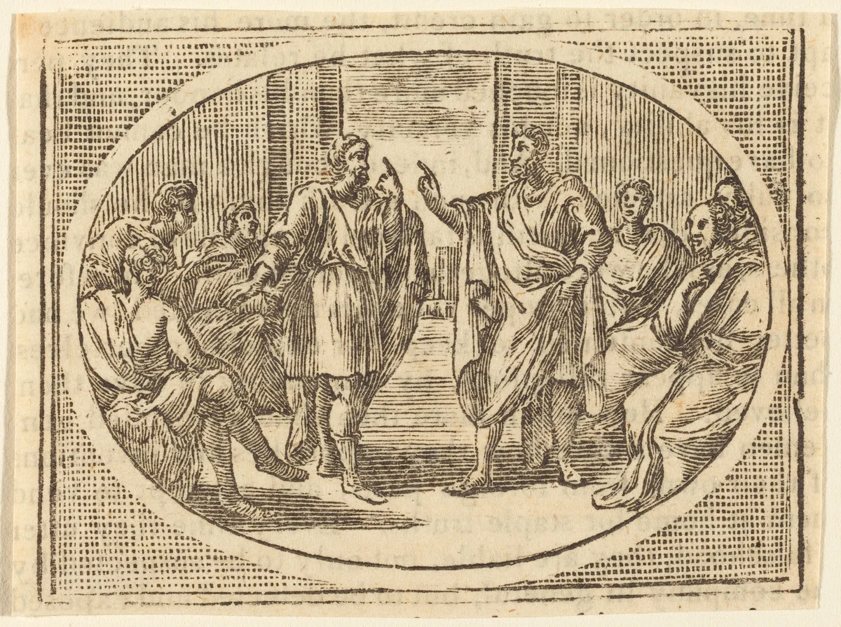 The Boasting Traveler by Elisha Kirkall, print, 1682-1742