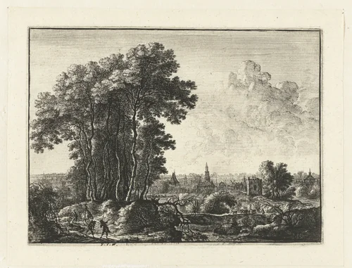Landschap met reizigers by anonymous, print, 1643-1679