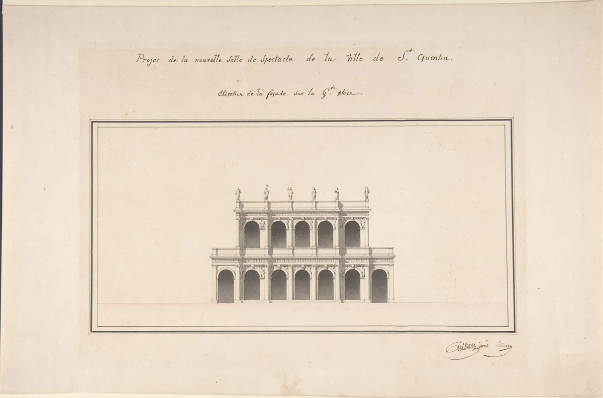 Project for the New Theater at St. Quentin (Aisne) - Elevation by Emile-Jacques Gilbert, drawing, 1800-1899