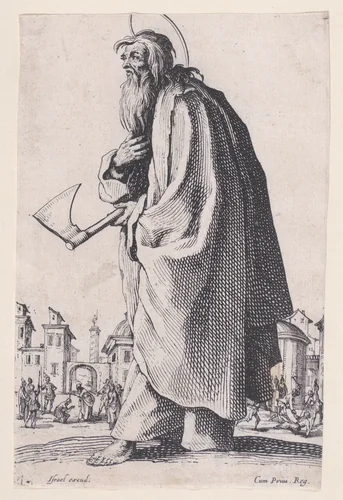 St. Thaddeus (St. Jude), from "Les Grands Apôtres Debout, Représentant Le Sauveur, La Bienheureuse Marie et Les Saints Apôtres" (The Large Standing Apostles, Representing The Savior, The Blessed Mary and The Apostles) by Jacques Callot, print, 1631