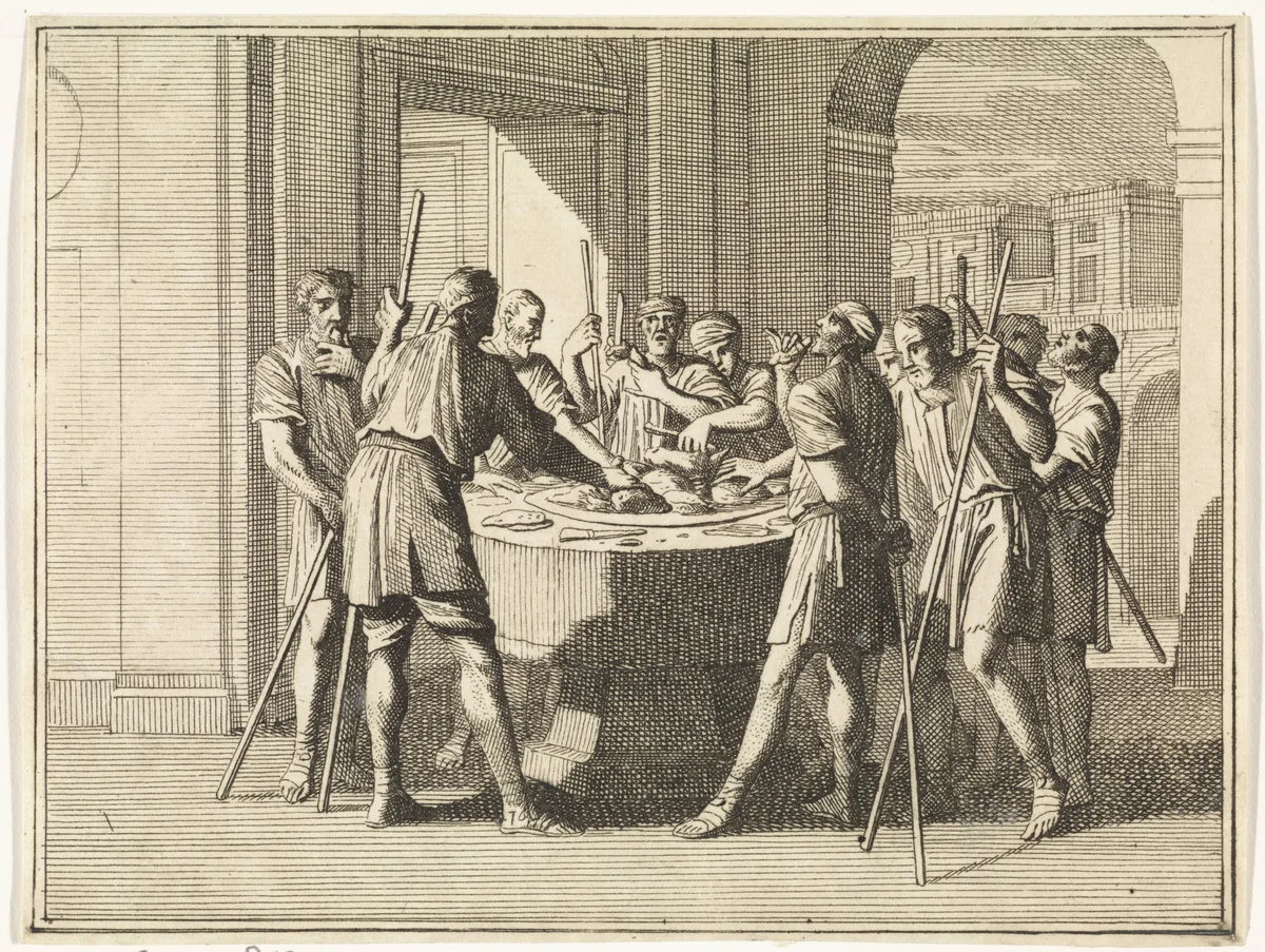 Paschaviering in Egypte by Caspar Luyken, print, 1712