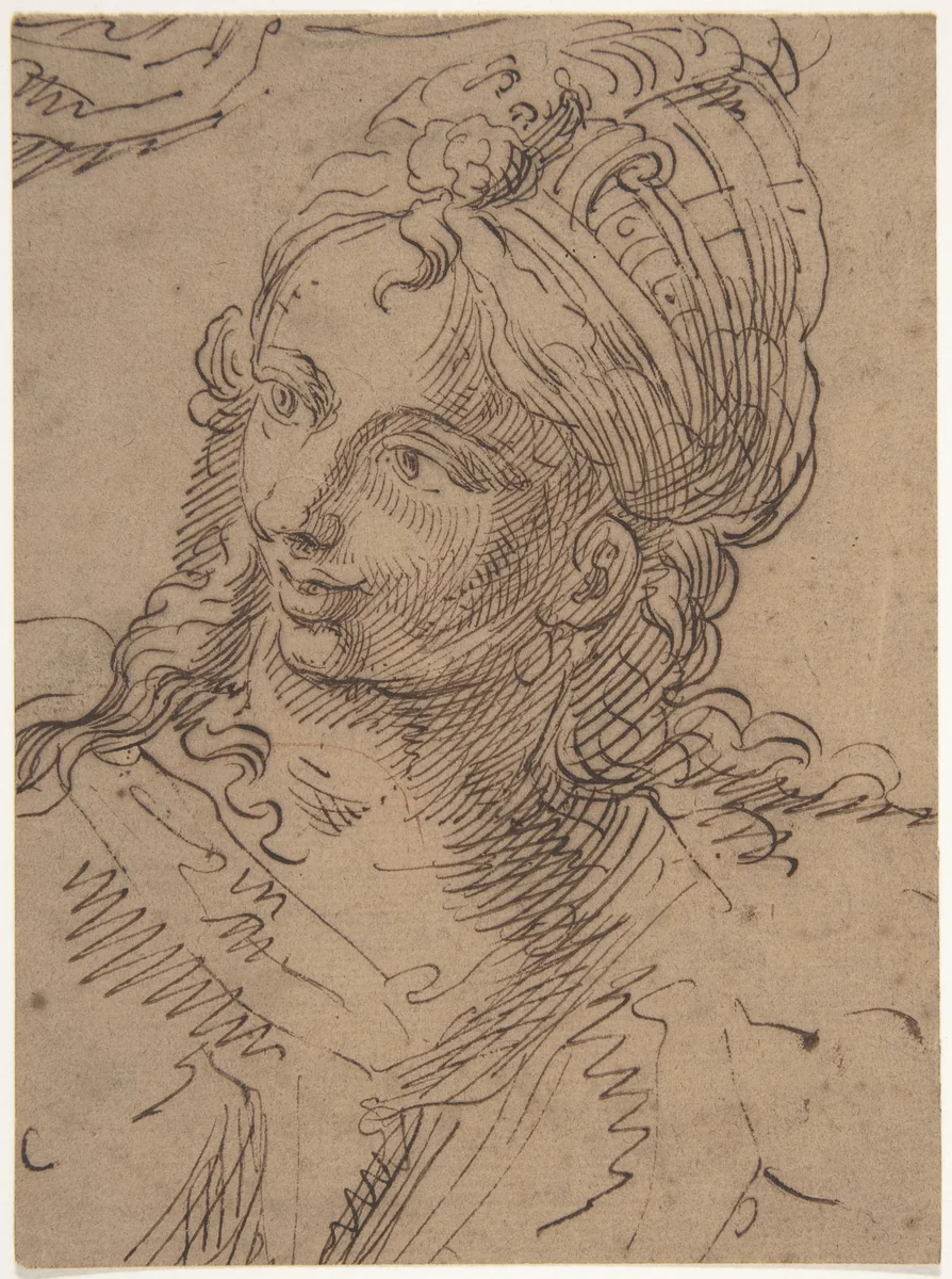 Head of Woman by anonymous, drawing, 1600-1700
