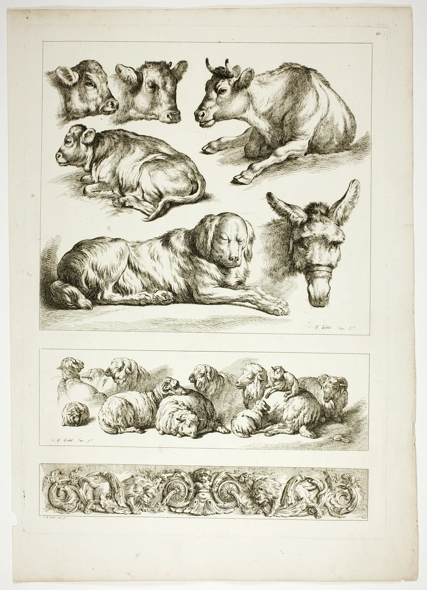 Plate Twenty of 38 from Oeuvres de J. B. Huet by Jean Baptiste Huet, print, 1796-1799