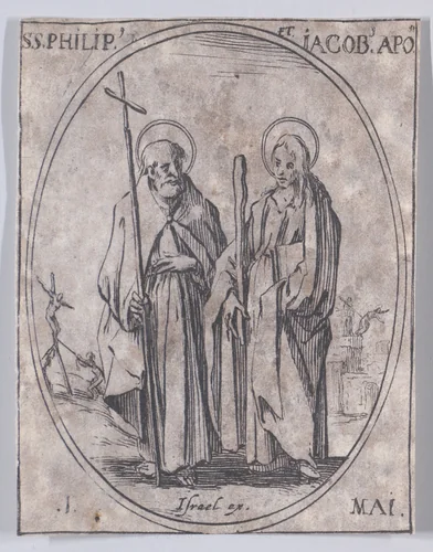 S. Philippe et S. Jacques, apôtres (St. Phillip and St. James, Apostles), May 1st, from "Les Images De Tous Les Saincts et Saintes de L'Année" (Images of All of the Saints and Religious Events of the Year) by Jacques Callot, print, 1636