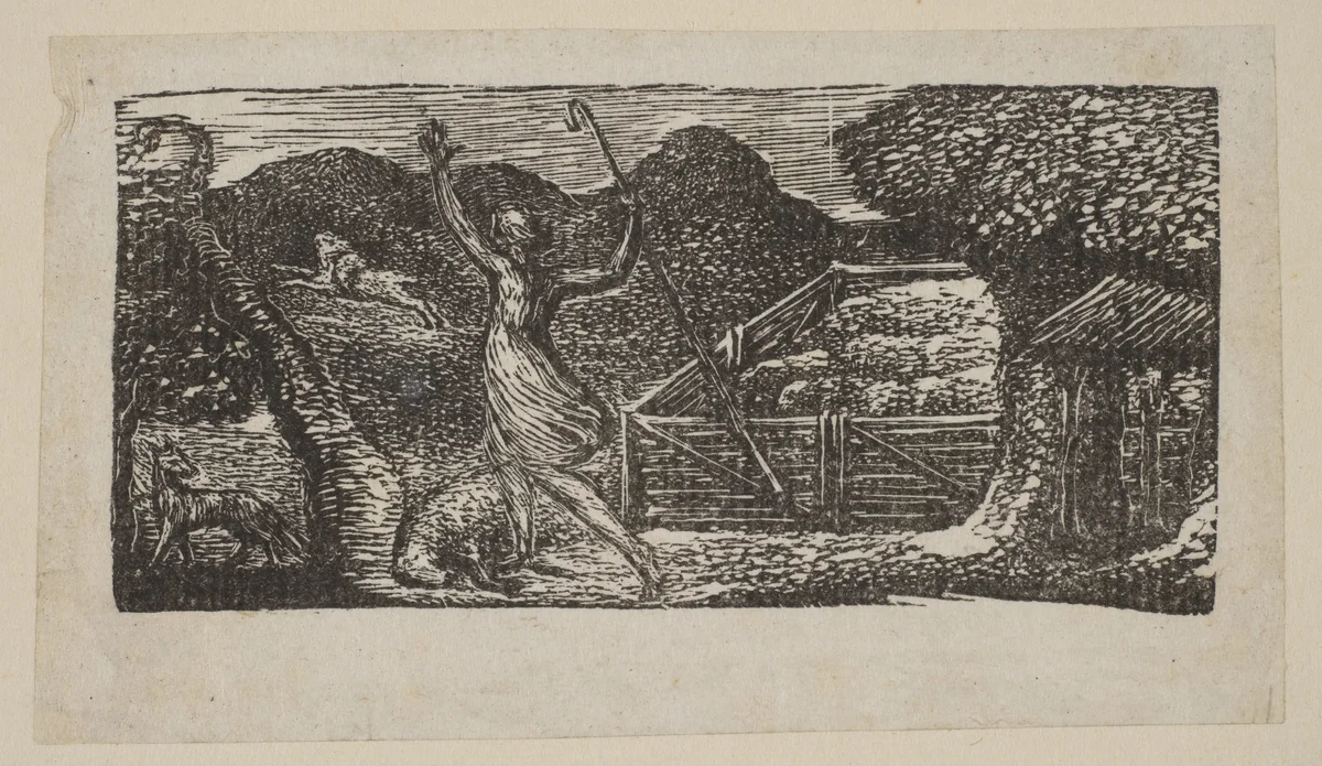Shepherd Chases Away a Wolf, from Thornton's "Pastorals of Virgil" by William Blake, print, 1821