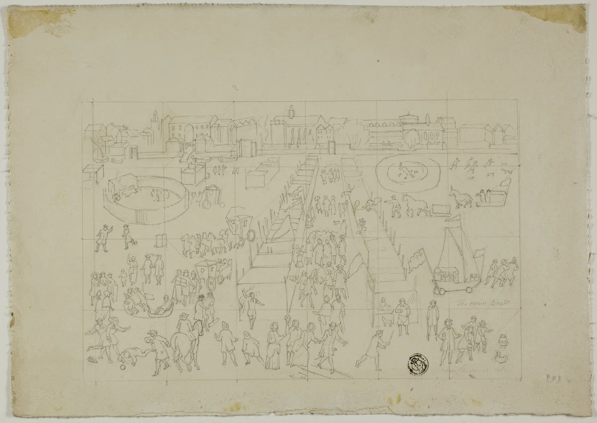 Winter Festival Outside Scandinavian Town by Unknown Artist, drawing, 1800-1899