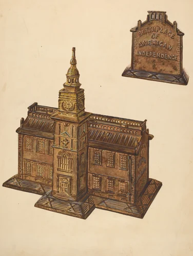 Cast Iron Toy Bank: Independence Hall by Dorothy Brennan, index of american design, 1937