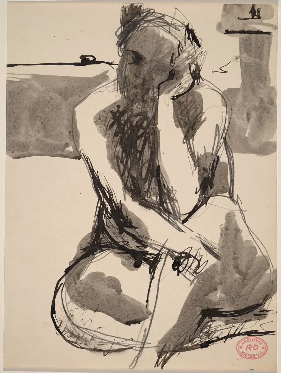 Untitled [nude seated on studio floor] by Richard Diebenkorn, drawing, 1955-1967