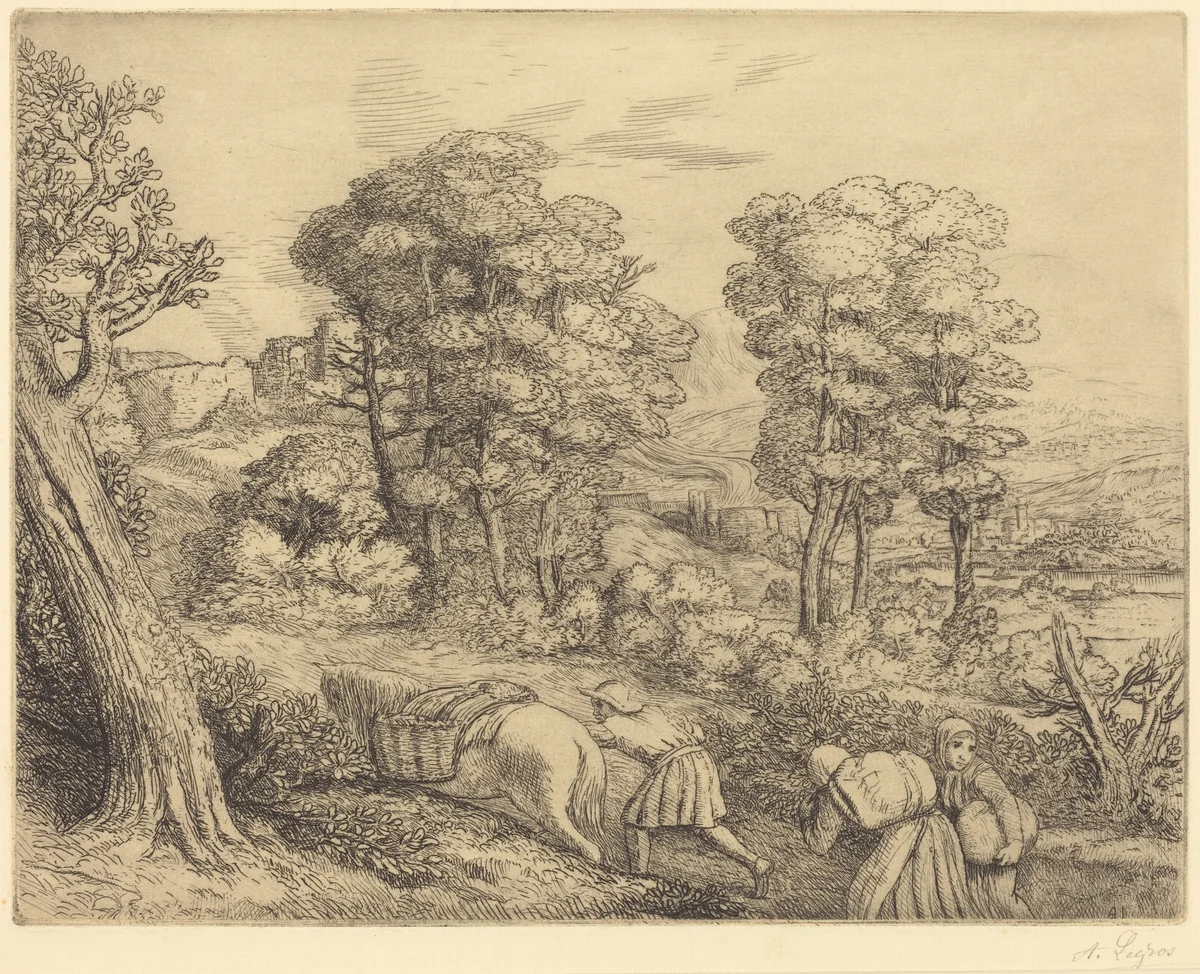 Return to the Farm (Le retour a la ferme) by Alphonse Legros, print, 1837-1911