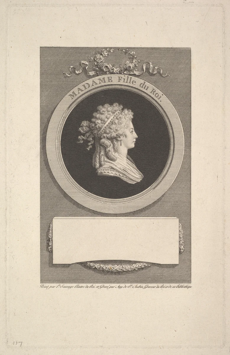 Portrait of Son Altesse Royale Madame, Duchesse d'Angoulême, Daughter of Louis XVI and Marie Antoinette by Augustin de Saint-Aubin, print, 1791
