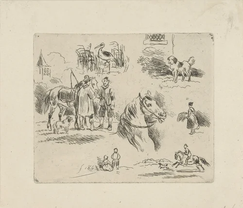 Studieblad van verschillende figuren by Gijsbertus Craeyvanger, print, 1843