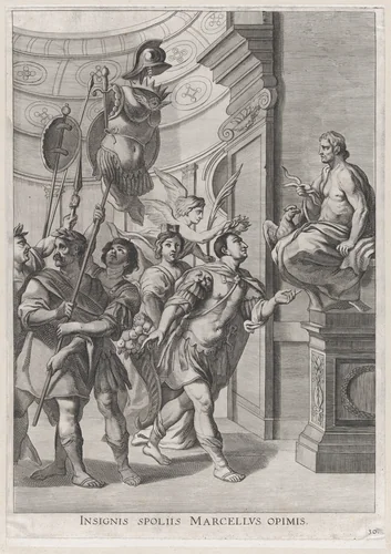 Plate 30: Marcellus dedicating the spoils of war to Jupiter; from Guillielmus Becanus's 'Serenissimi Principis Ferdinandi, Hispaniarum Infantis...' by Johannes Meursius, print, 1636