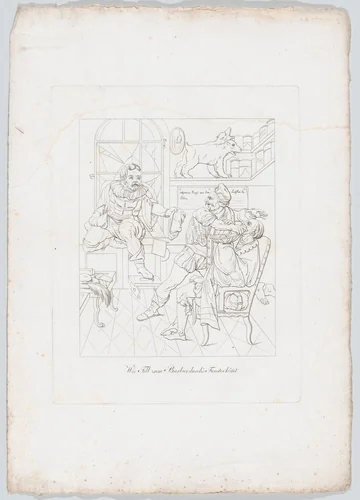 Wie Till zur Barbier durch's Fenster kömt (How Till Eupenspiegel Came In Through the Barber's Window) by Johann Heinrich Lips, print, 1806