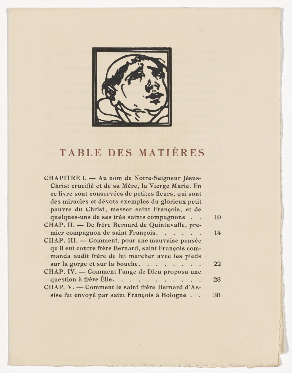 Headpiece (page 417) from Les Petites Fleurs de St. François (The Little Flowers of St. Francis) by Émile Bernard, illustrated book, 1928