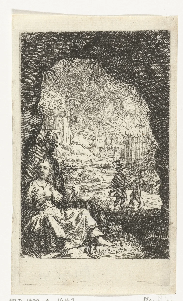 Koningin verstopt in een grot by Willem Basse, print, 1648