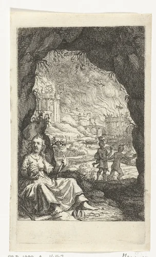 Koningin verstopt in een grot by Willem Basse, print, 1648