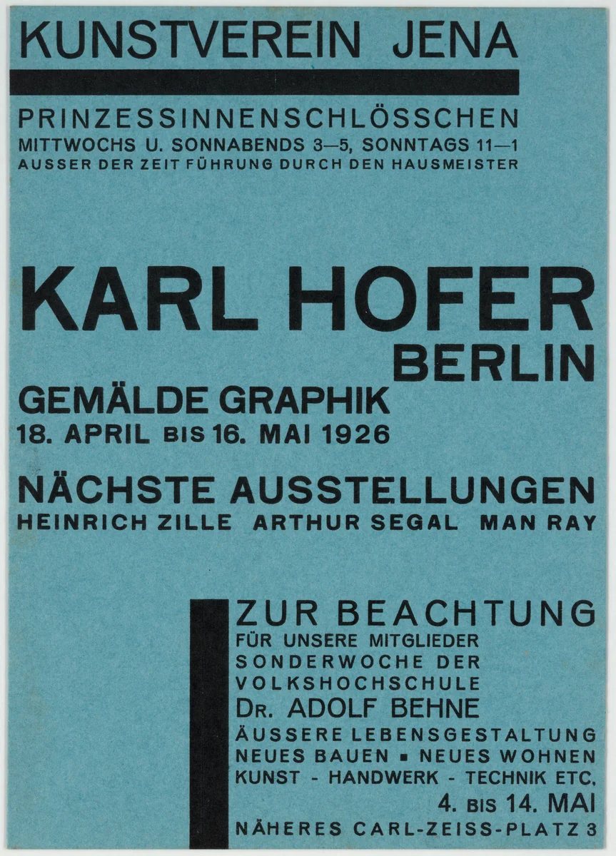 Kunstverein Jena, Karl Hofer by Walter Dexel, design, 1926