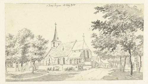 De kerk van het dorp Ingen by Jan de Beijer, drawing, 1750