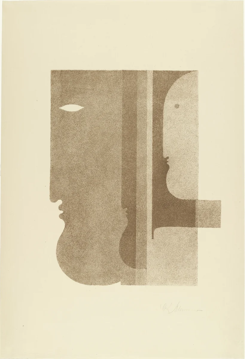 Two Profiles to the Left, One to the Right (Zwei Profile nach links, eines nach rechts) from Play on Heads (Spiel mit Köpfen) by Oskar Schlemmer, print, 1920