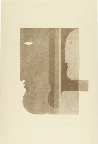 Two Profiles to the Left, One to the Right (Zwei Profile nach links, eines nach rechts) from Play on Heads (Spiel mit Köpfen) by Oskar Schlemmer, print, 1920