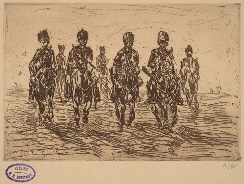 Galloping Hussars in Front View by George Hendrik Breitner, print, 1857-1923