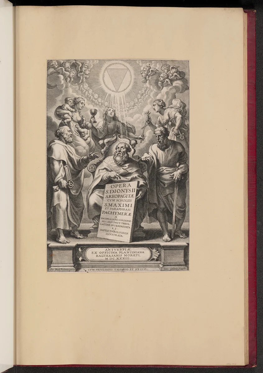 Title Page for Balthasar Cordier's "Opera S. Dionysii Areopagitae, I" by Cornelis Galle
Peter Paul Rubens, print, 1633