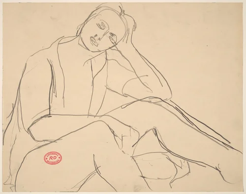 Untitled [seated woman leaning her head on her left hand] by Richard Diebenkorn, drawing, 1955-1967