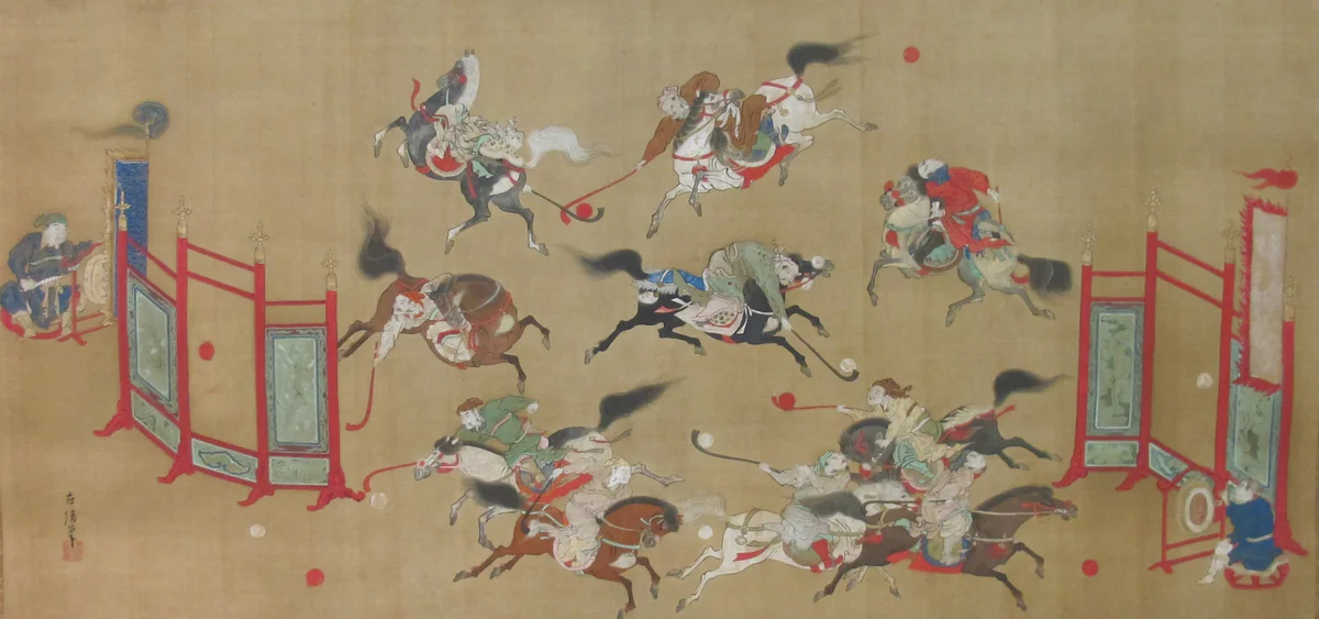 Tartars Playing Polo by Kano Eisen'in Furunobu (狩野永川院古), painting, 1700-1731