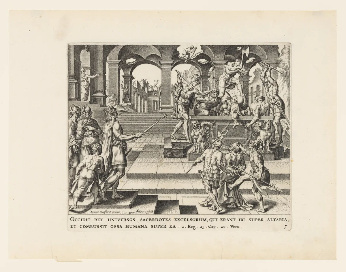 The Slaughter of the Priests of Samaria by Claes Jansz Visscher, print, 1564-1646
