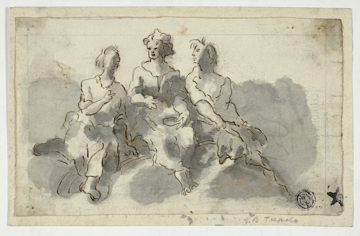 Three Seated Figures (recto); Seated Man in Profile (verso) by Unknown Artist, drawing, 1600-1699