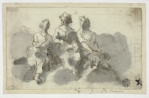 Three Seated Figures (recto); Seated Man in Profile (verso) by Unknown Artist, drawing, 1600-1699