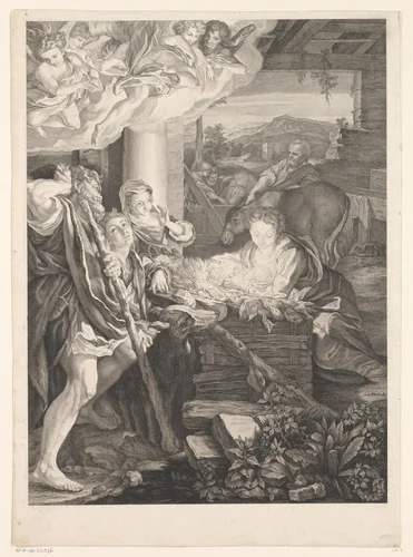 Geboorte van Christus by Pierre Louis Surugue, print, 1750-1757