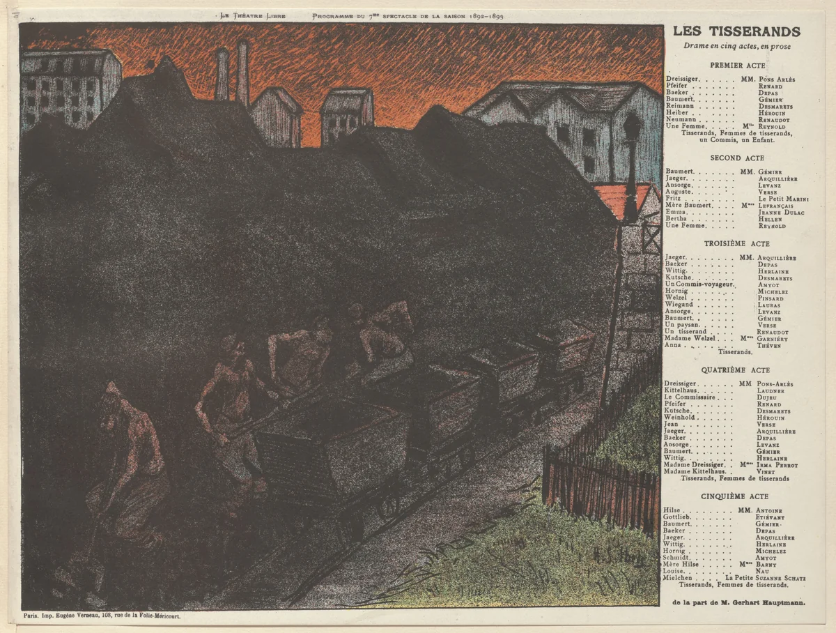 Program for The Weavers (Les Tisserands) from The Beraldi Album of Theatre Programs by Henri Gabriel Ibels, print, 1893