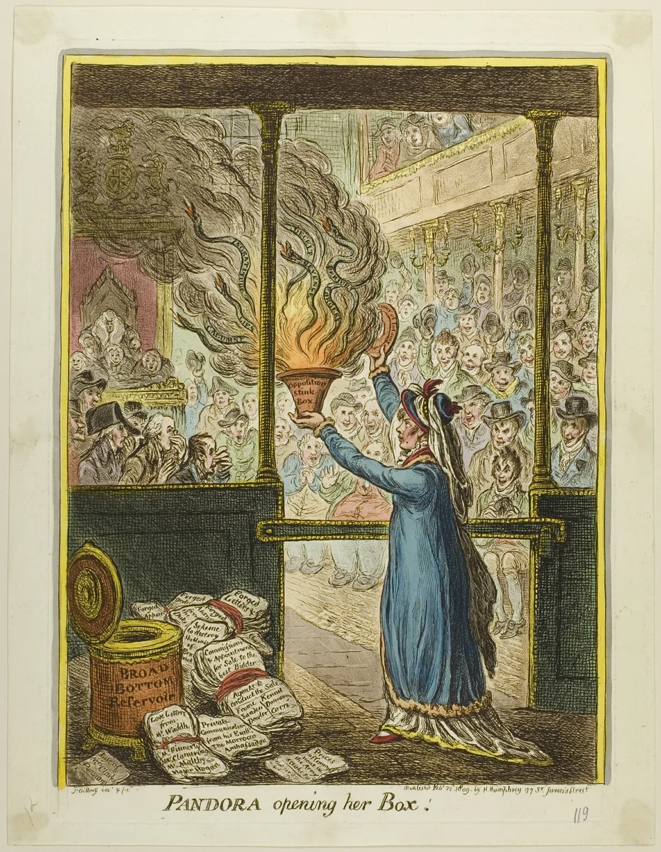 Pandora Opening her Box by James Gillray, print, 1809