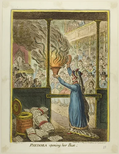 Pandora Opening her Box by James Gillray, print, 1809