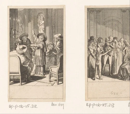 Perretti draagt zichzelf voor als pauselijk kandidaat by Daniel Nikolaus Chodowiecki, print, 1792