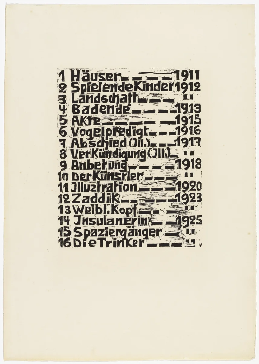 Table of Contents (Oglavlenie) from 16 Woodcuts (16 Holzschnitte) by Walter Helbig, print, 1926